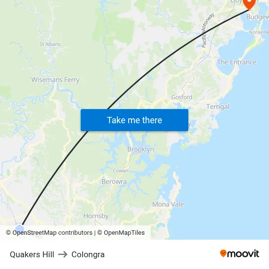 Quakers Hill to Colongra map