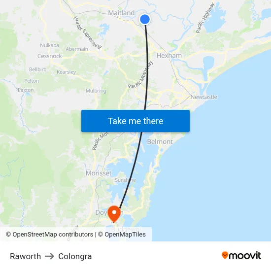 Raworth to Colongra map