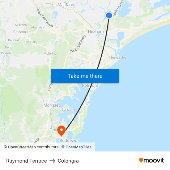 Raymond Terrace to Colongra map
