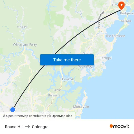 Rouse Hill to Colongra map