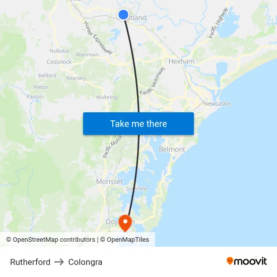 Rutherford to Colongra map