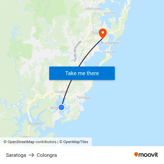 Saratoga to Colongra map