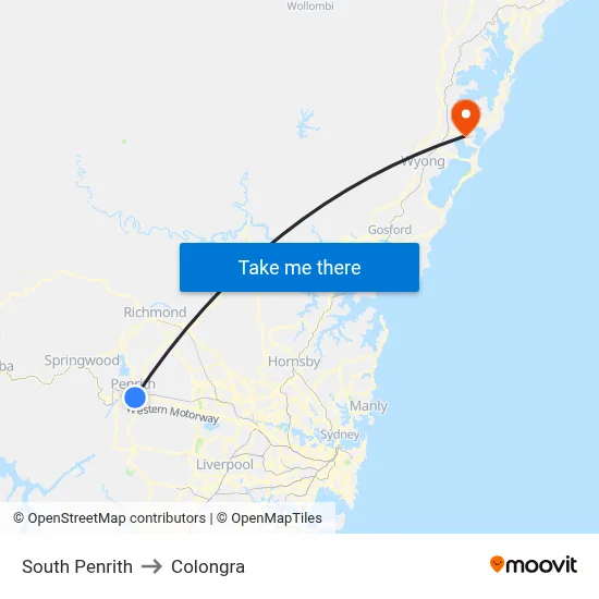South Penrith to Colongra map