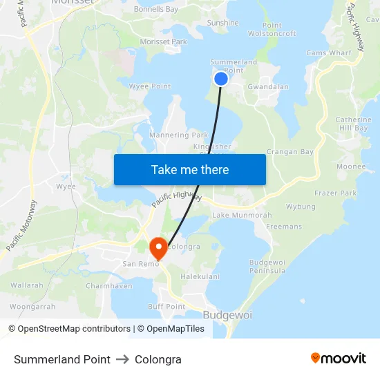 Summerland Point to Colongra map