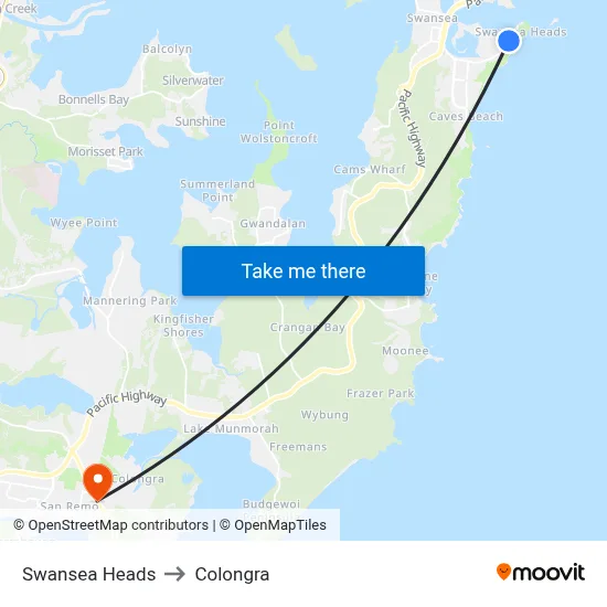 Swansea Heads to Colongra map
