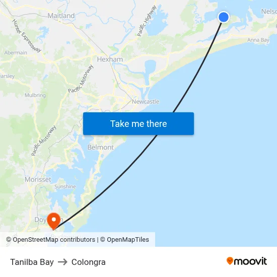 Tanilba Bay to Colongra map