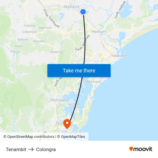 Tenambit to Colongra map