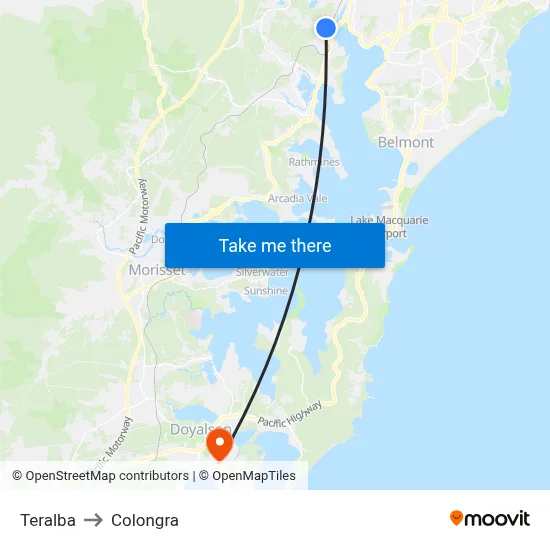 Teralba to Colongra map