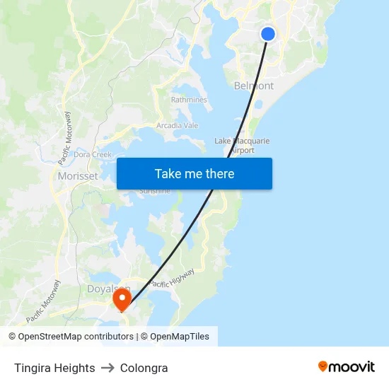 Tingira Heights to Colongra map