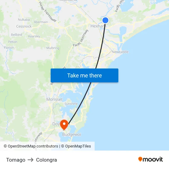 Tomago to Colongra map