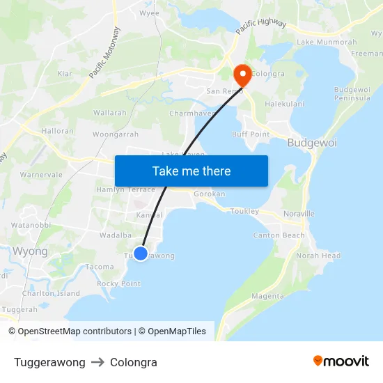 Tuggerawong to Colongra map