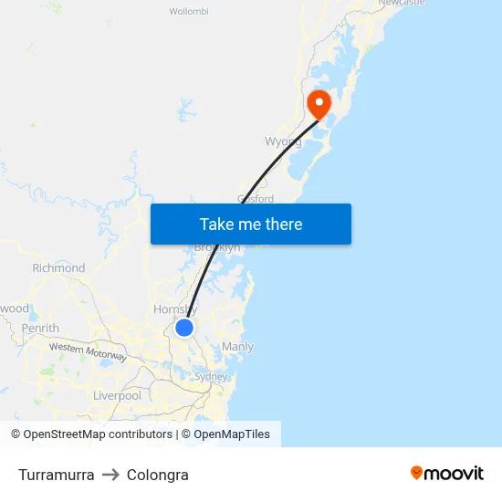Turramurra to Colongra map