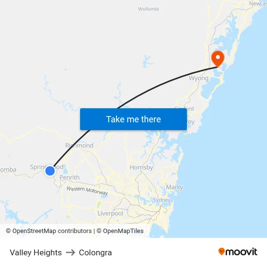 Valley Heights to Colongra map