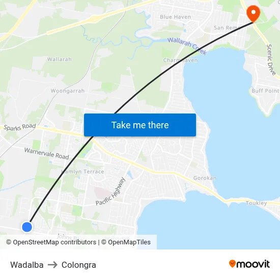 Wadalba to Colongra map