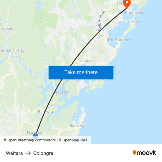 Waitara to Colongra map
