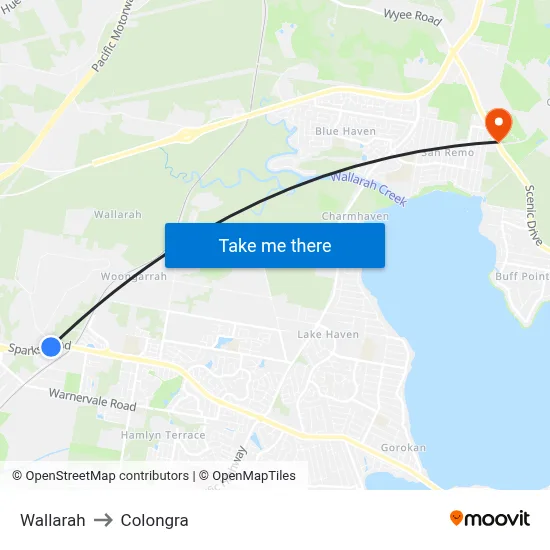 Wallarah to Colongra map