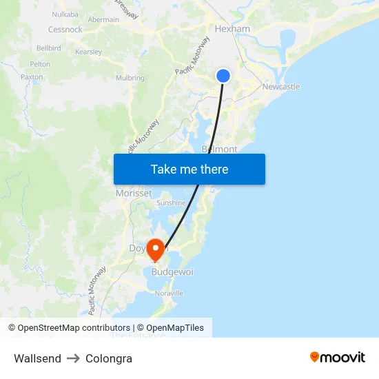 Wallsend to Colongra map