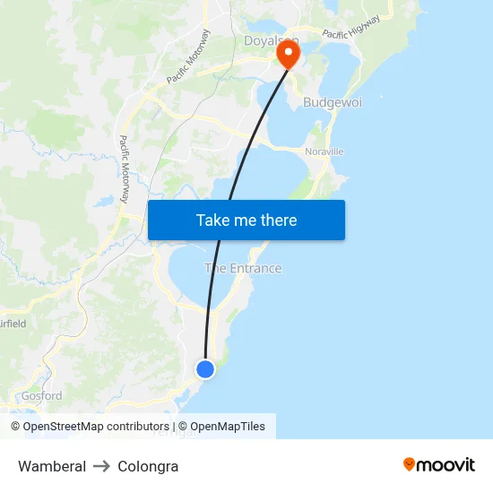 Wamberal to Colongra map