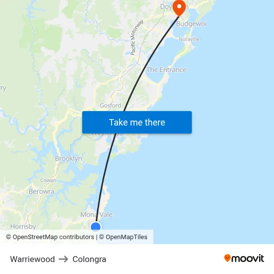 Warriewood to Colongra map