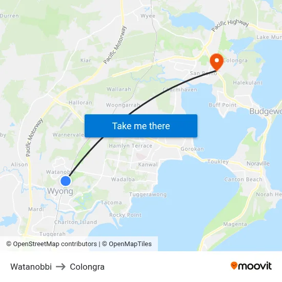 Watanobbi to Colongra map