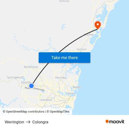 Werrington to Colongra map