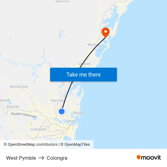 West Pymble to Colongra map
