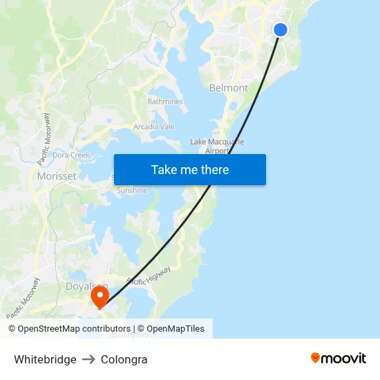 Whitebridge to Colongra map
