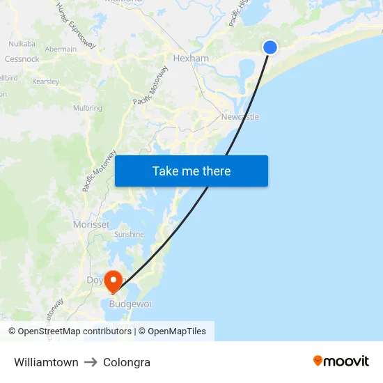Williamtown to Colongra map