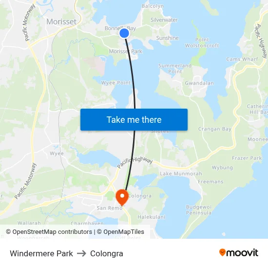 Windermere Park to Colongra map