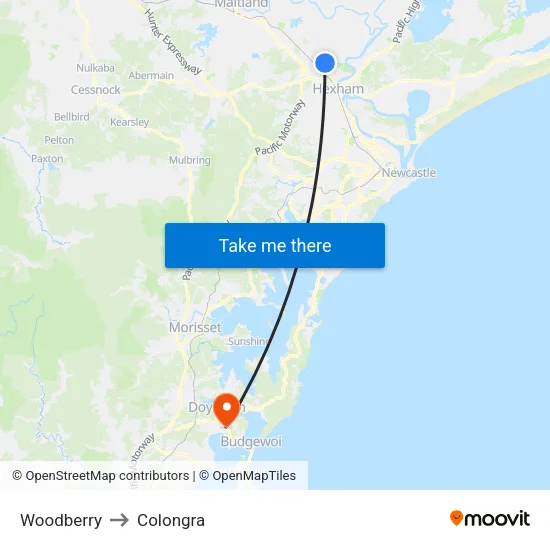Woodberry to Colongra map