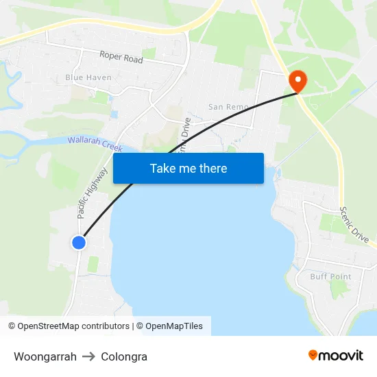 Woongarrah to Colongra map