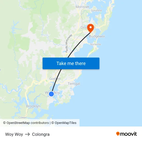 Woy Woy to Colongra map