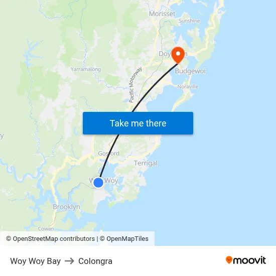 Woy Woy Bay to Colongra map