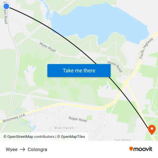 Wyee to Colongra map