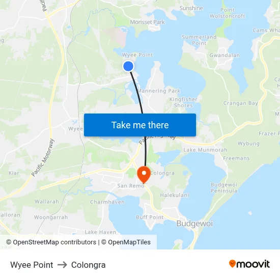 Wyee Point to Colongra map