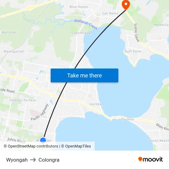 Wyongah to Colongra map