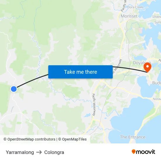 Yarramalong to Colongra map