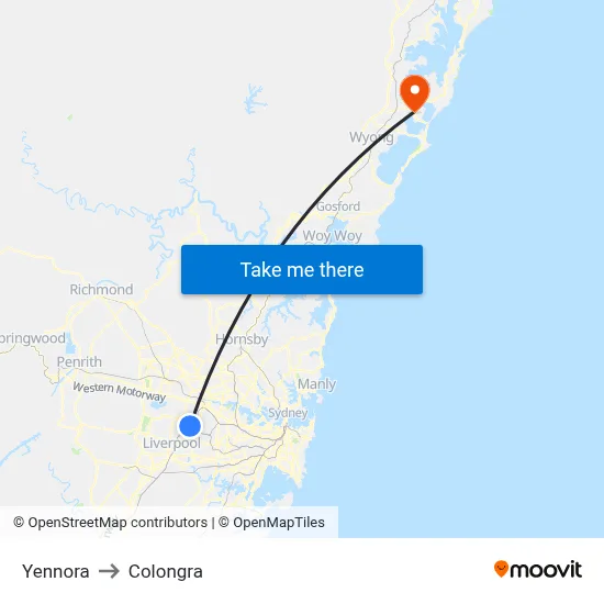 Yennora to Colongra map