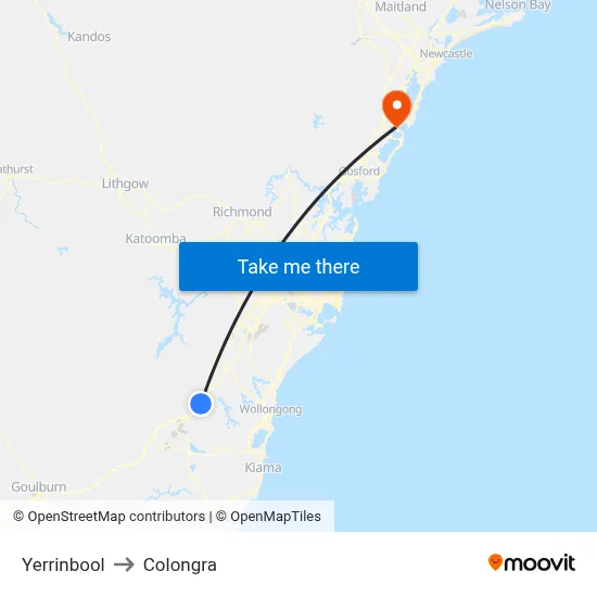 Yerrinbool to Colongra map