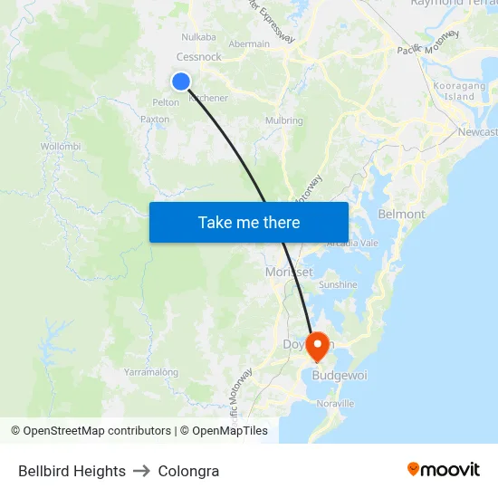 Bellbird Heights to Colongra map