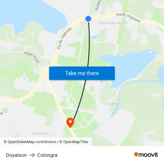 Doyalson to Colongra map