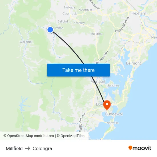 Millfield to Colongra map