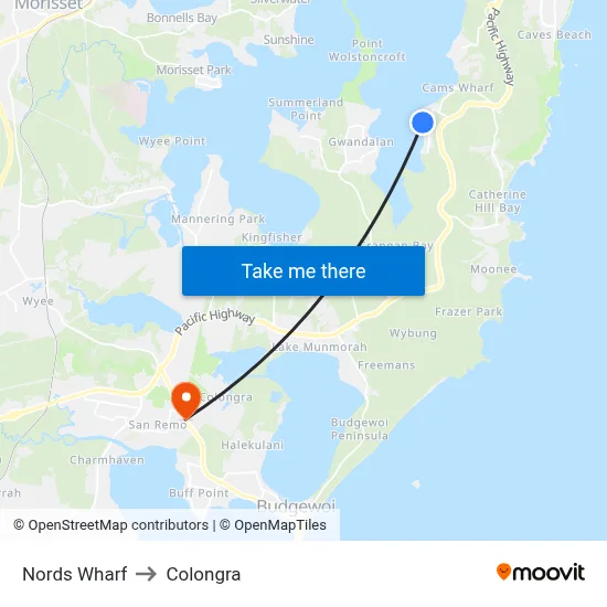 Nords Wharf to Colongra map