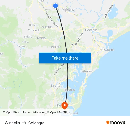 Windella to Colongra map