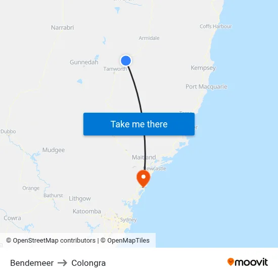 Bendemeer to Colongra map