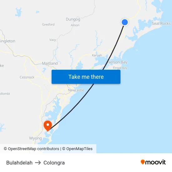 Bulahdelah to Colongra map