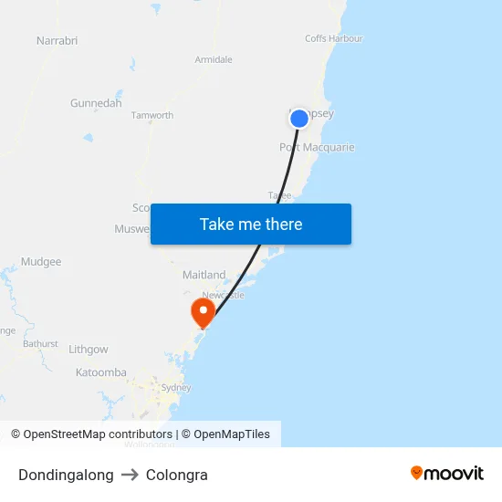 Dondingalong to Colongra map