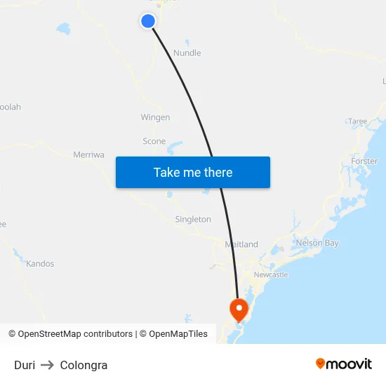 Duri to Colongra map