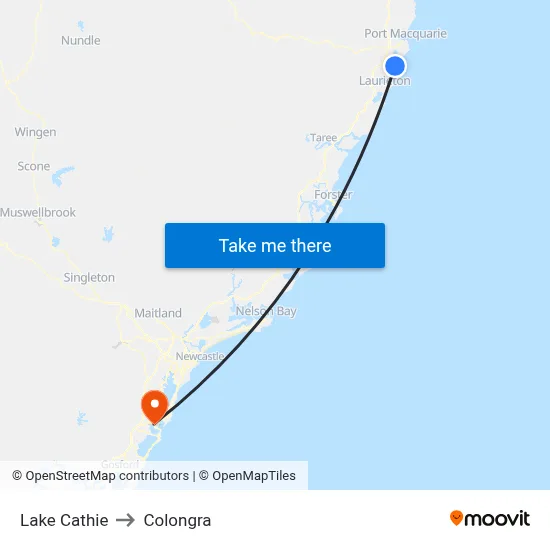 Lake Cathie to Colongra map