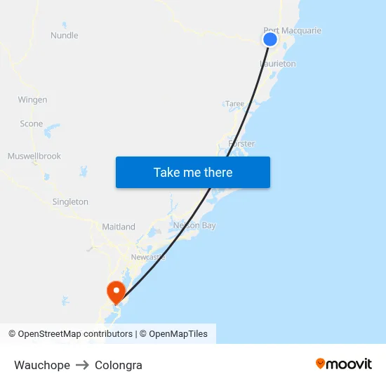 Wauchope to Colongra map